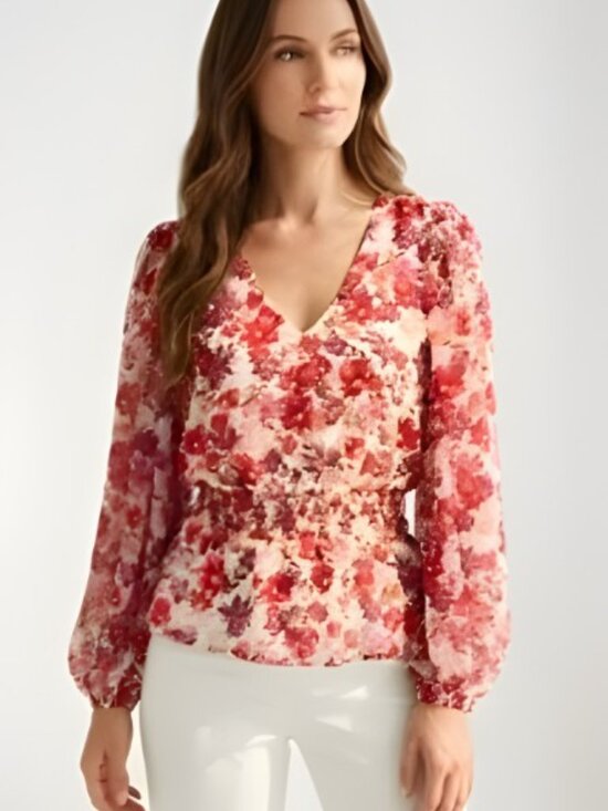 Sam and Jess Tops - Sam and Jess Floral V-Neck Blouse  Smocked Waist  Casual Wear  Size PL  Like New